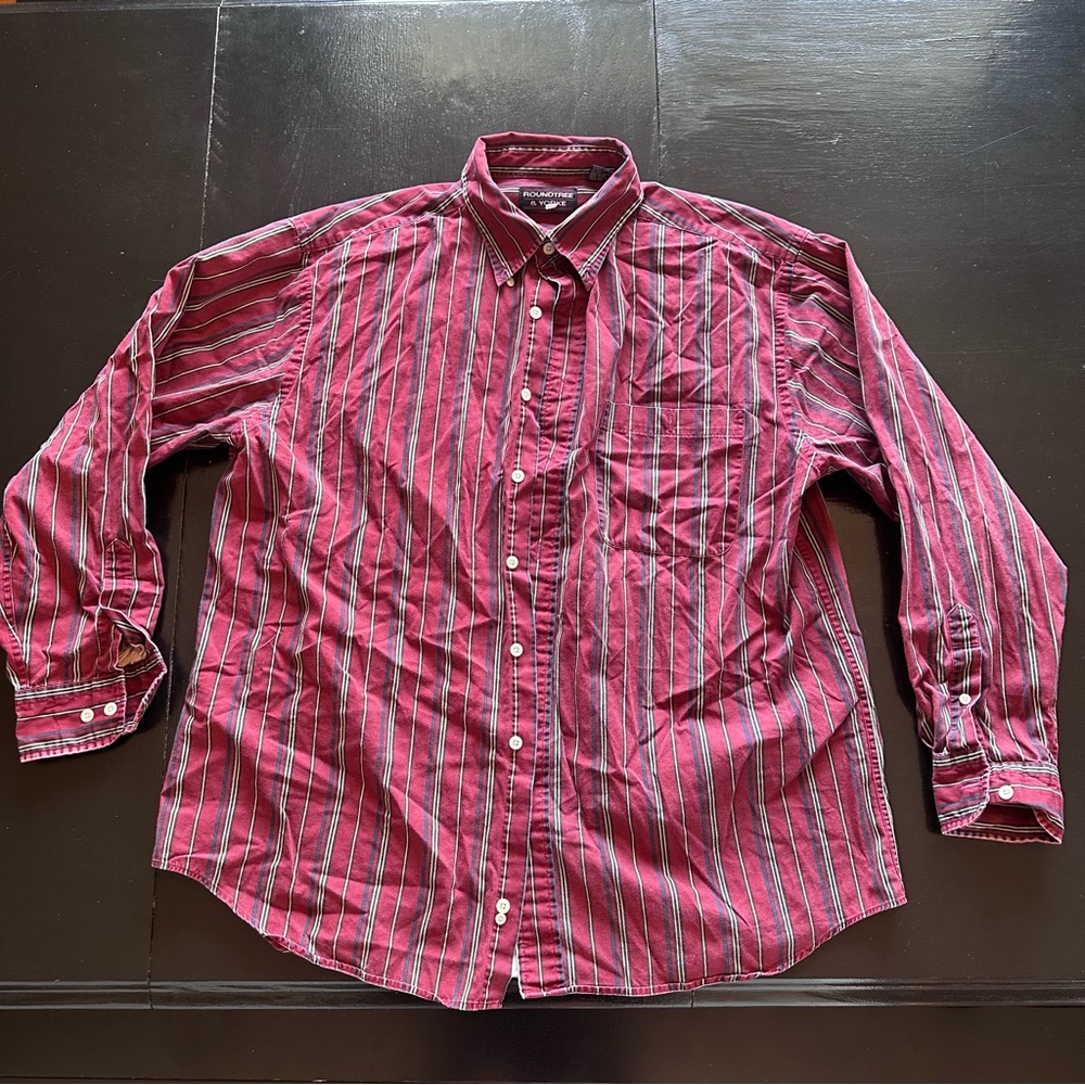 Vintage Large Striped Roundtree Classic Red Striped Men's Shirt Beach Lake